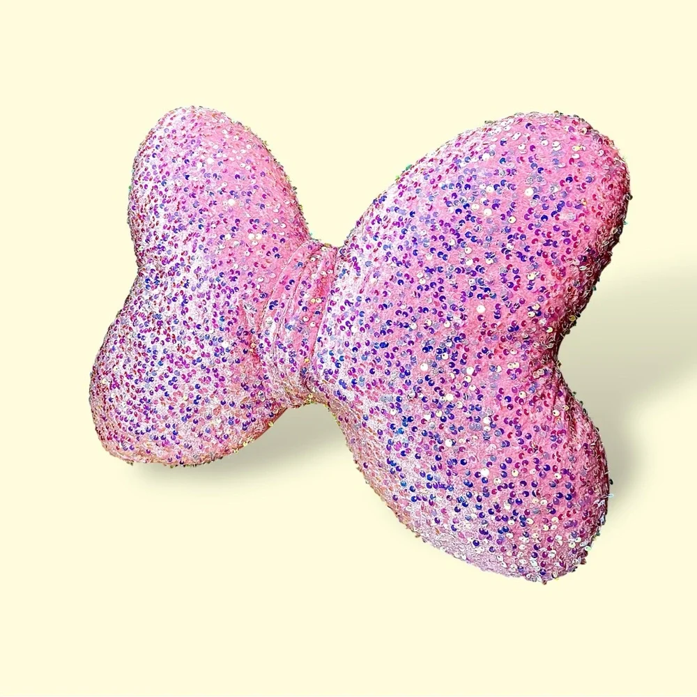 Cynthia Rowley Kids Pink Sequin Bow- Shaped Throw Pillow 20”
